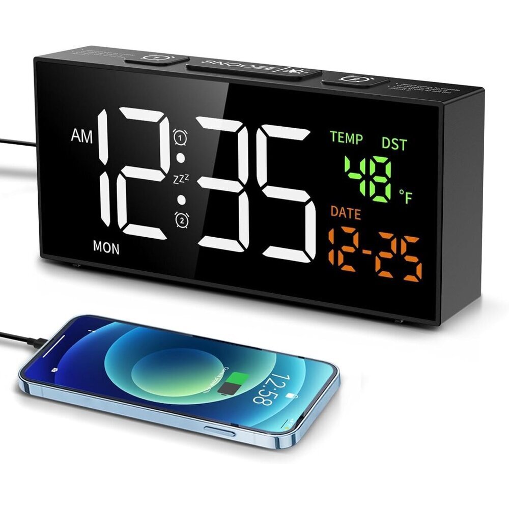 Alarm Clocks for Bedrooms, Digital Clock with Date Temperature and Weekday, Manu